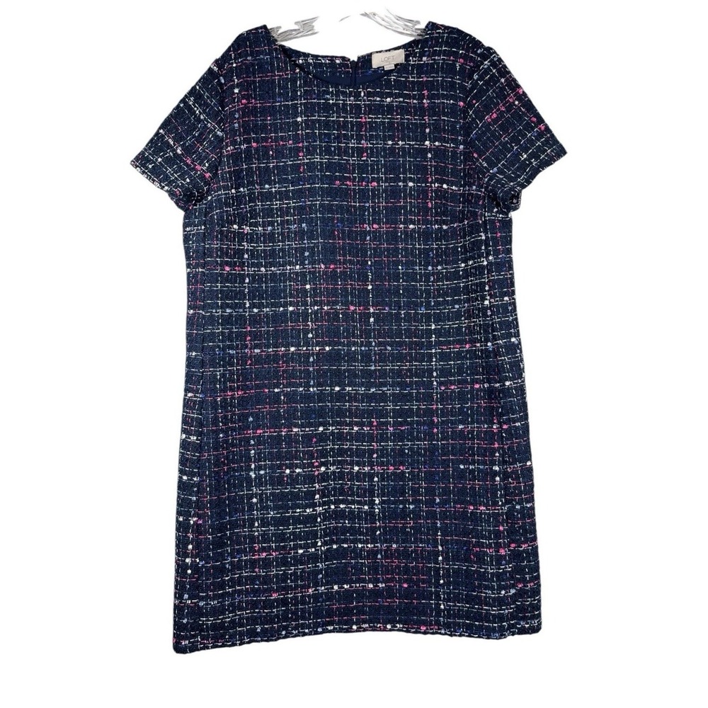 LOFT Sz 14 Dress Navy Tweed Boucle Shift Fall Office Siren Career Elle Woods